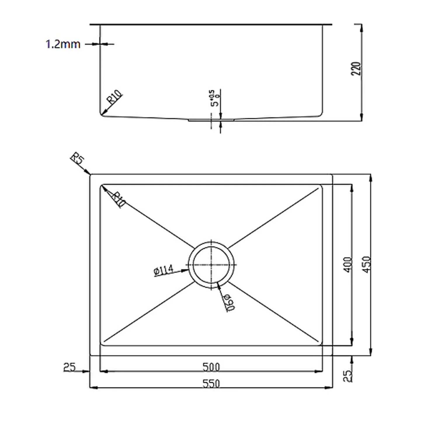 Juno Handcrafted Stainless Steel Sink 220mm Deep - Image 5