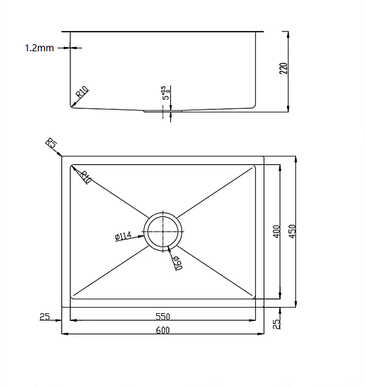 Juno Handcrafted Stainless Steel Sink 220mm Deep - Image 6