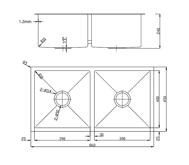 CLASSIC Double Bowl Stainless Steel Sink 240mm Deep - Image 3