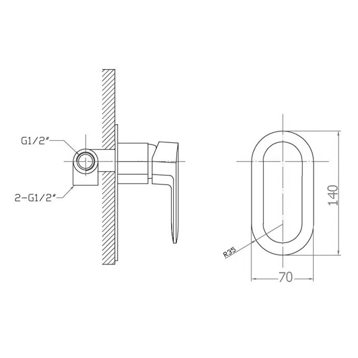 Cleo Curved Handle Shower Wall Mixer - Image 4