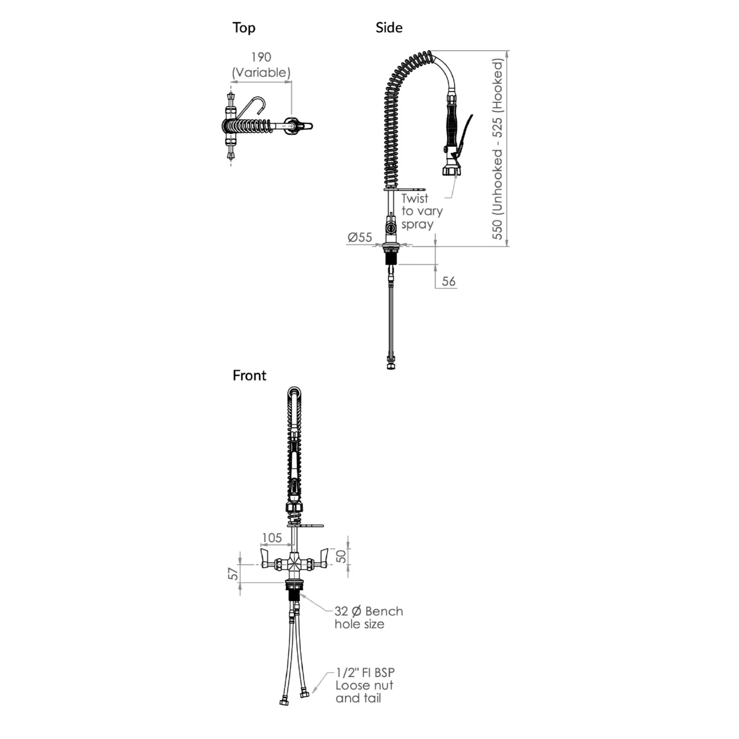 Compact Commercial Pre Rinse Unit Kitchen Tap - Image 3