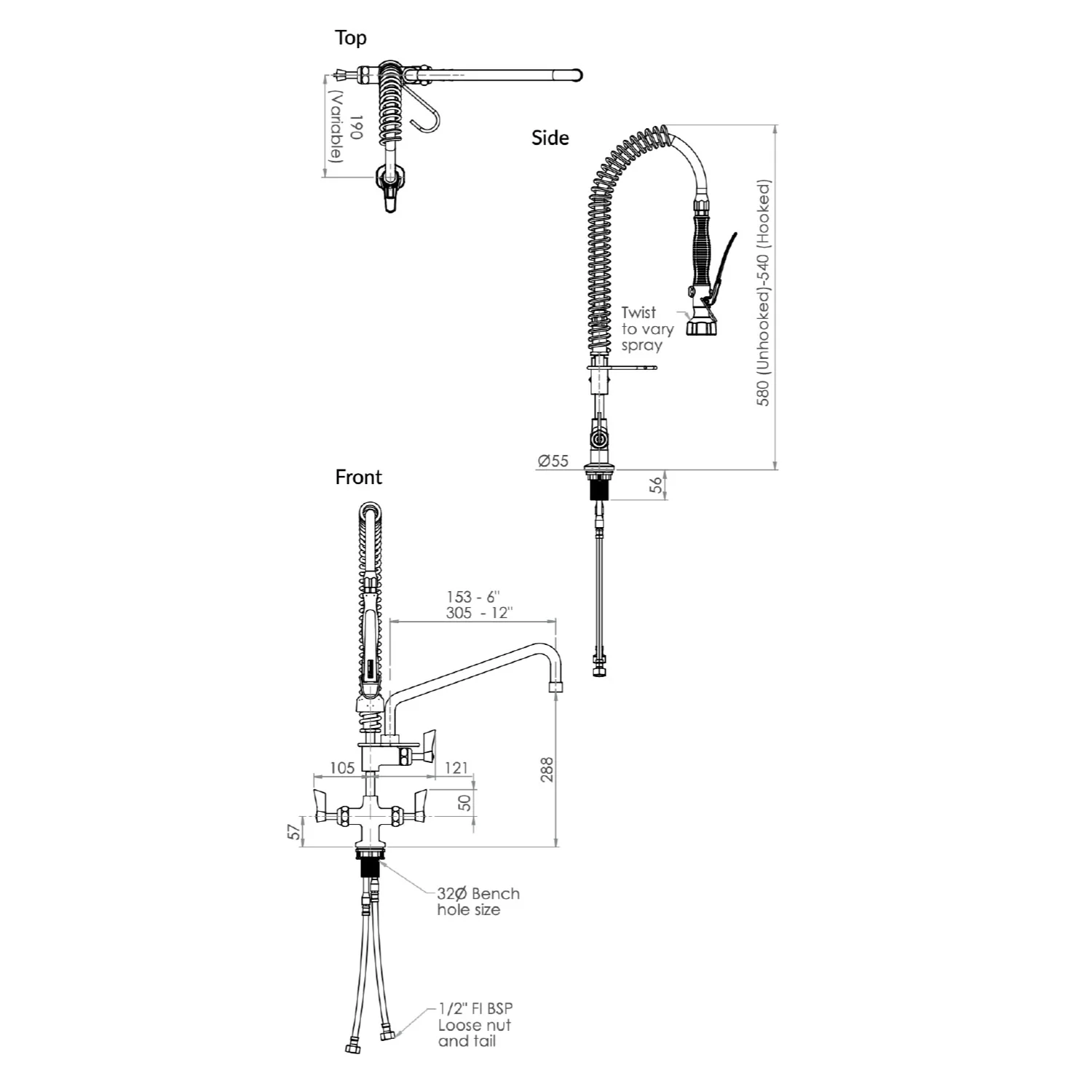 Compact Commercial Pre Rinse Unit Tap with Pot Filler - Image 4