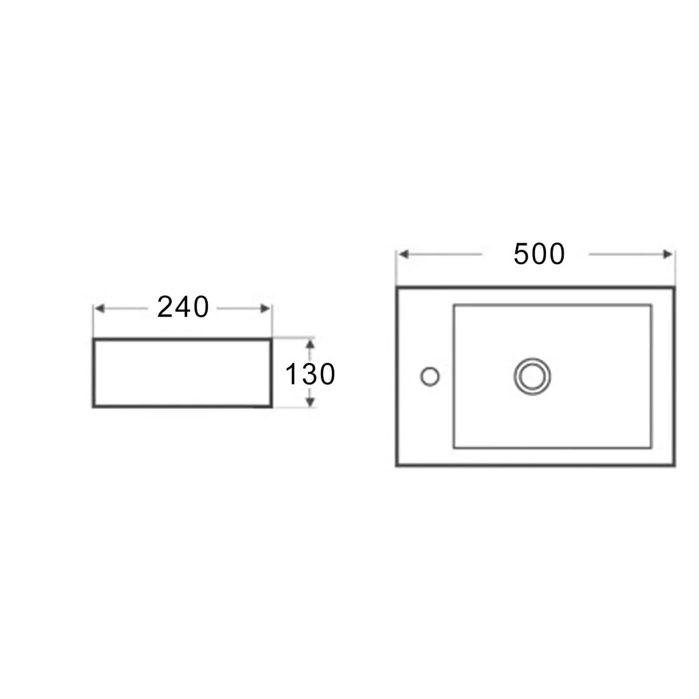 Compact Wall Hung Ceramic Basin with Taphole 500x240mm - Image 3