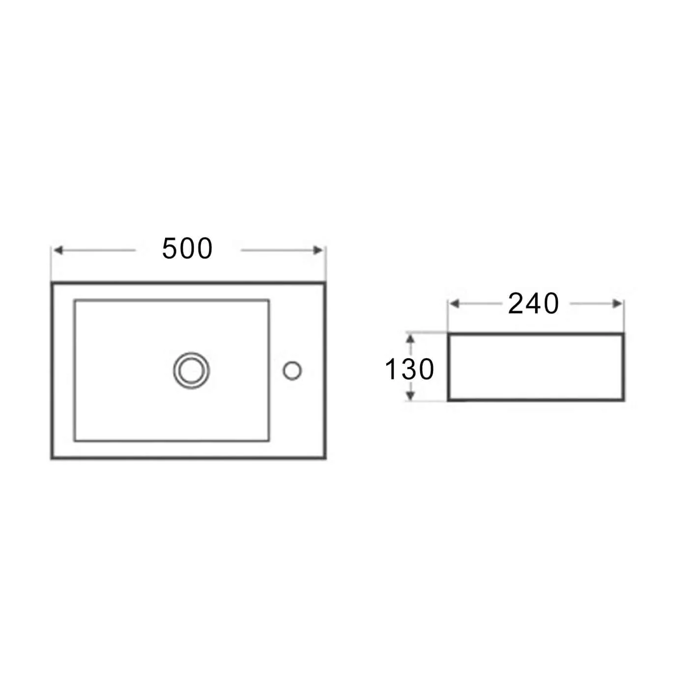 Compact Wall Hung Ceramic Basin with Taphole 500x240mm - Image 4