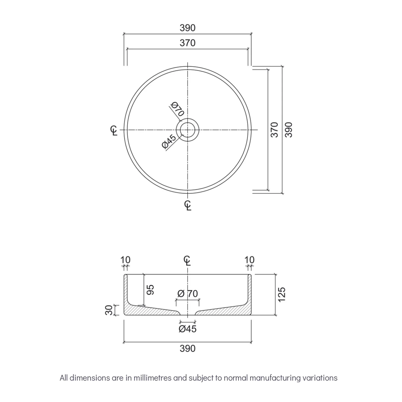 Concrete Circle Above Counter Basin 390mm - Image 7