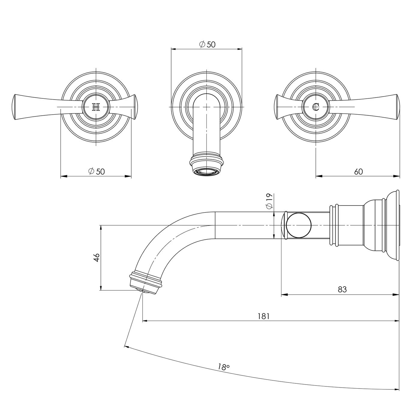 Cromford Wall Assembly Tap Set - Image 6