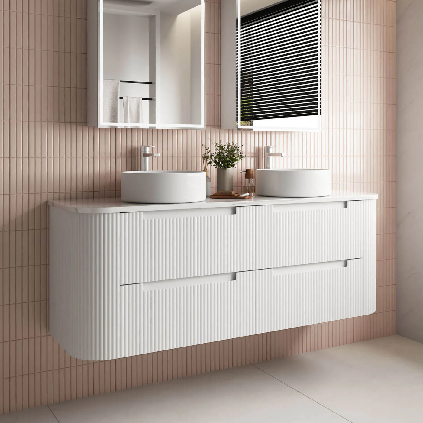 Curva Matte White Curved Wall Hung Vanity