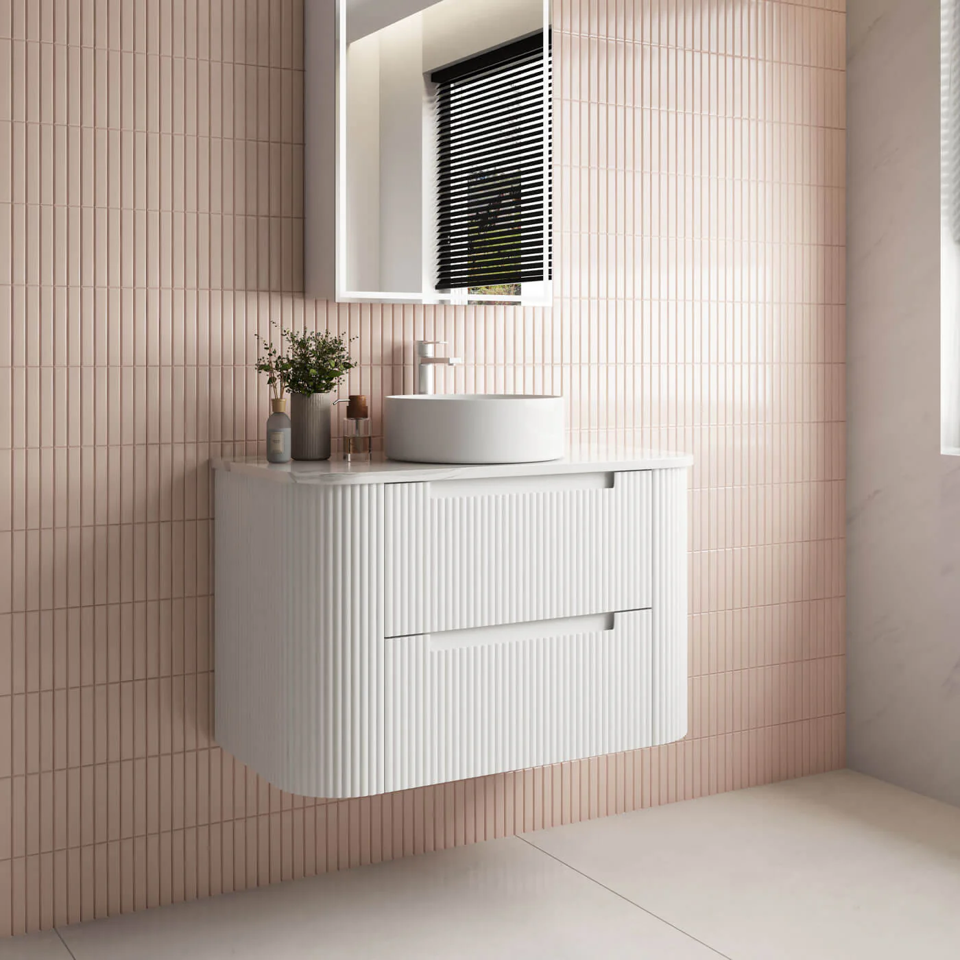 Curva Matte White Curved Wall Hung Vanity - Image 3