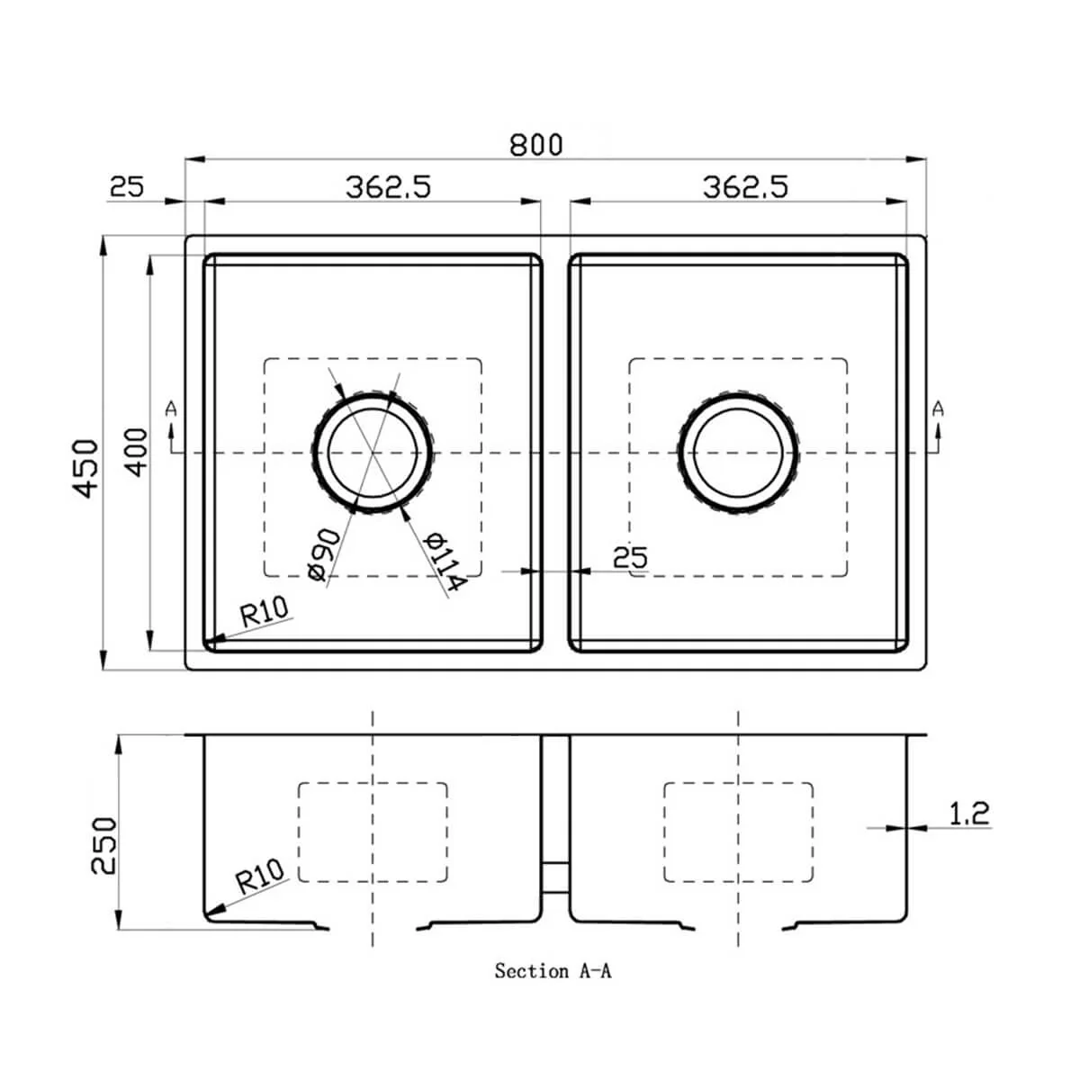 Deluxe Double Bowl Stainless Steel Sink 250mm Deep - Image 4