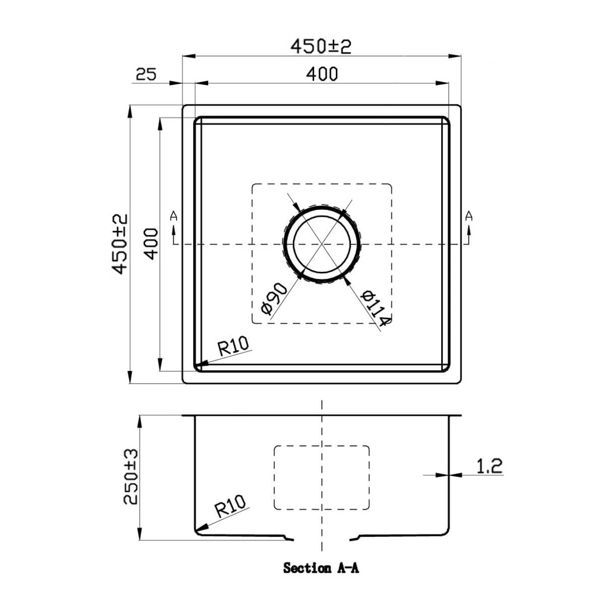 Deluxe Single Bowl Stainless Steel Sink 450x450x250mm - Image 4