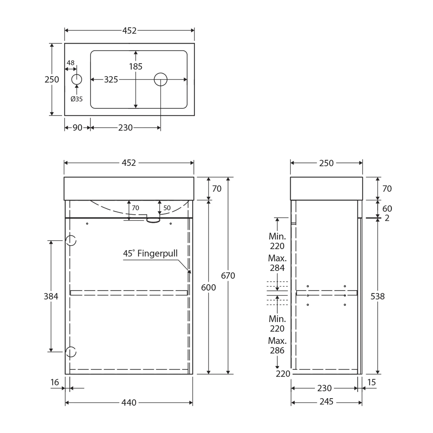 Denzel Edge Compact Wall Hung Vanity 450mm - Image 4