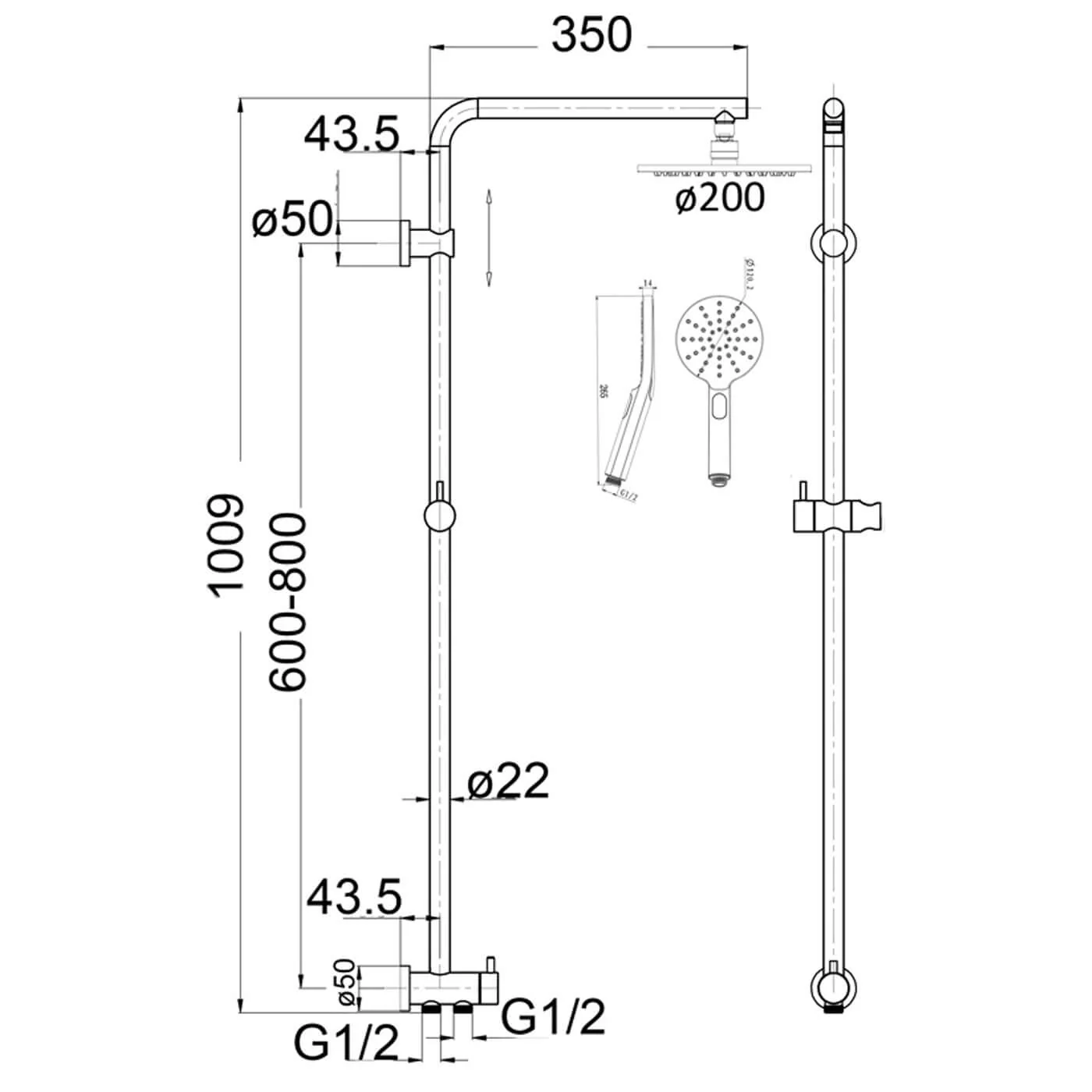 Eli Round Dual Hose Variable Water Inlet Twin Shower Rail - Image 3