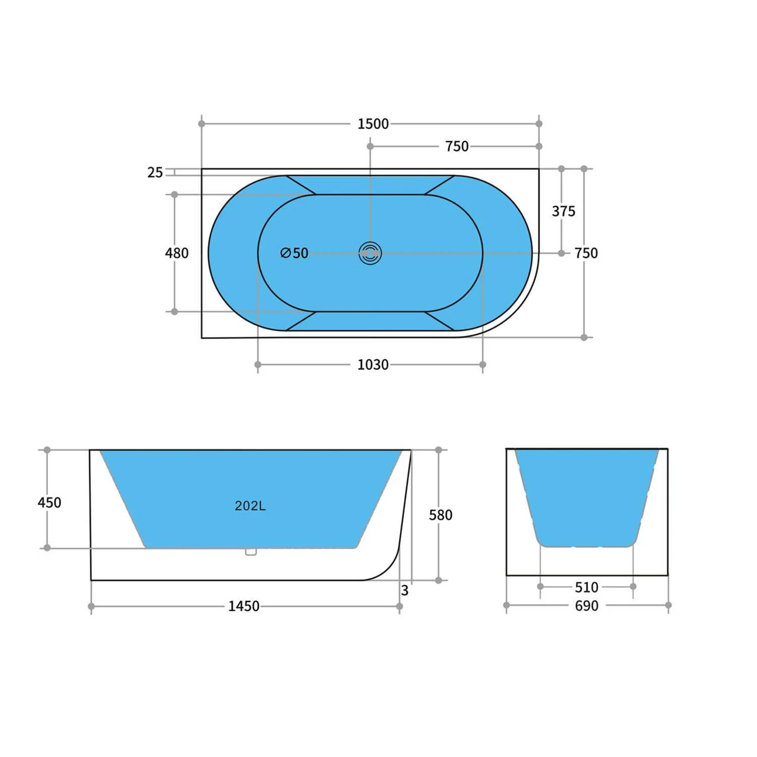 Elivia Curved Corner Bathtub - Image 5