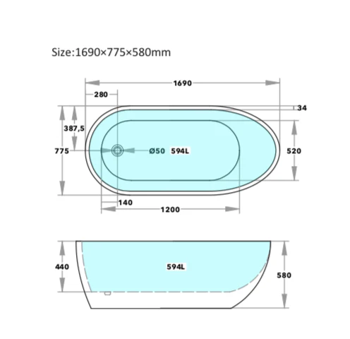 Emily Egg Shaped Freestanding Bathtub 1690mm - Image 3