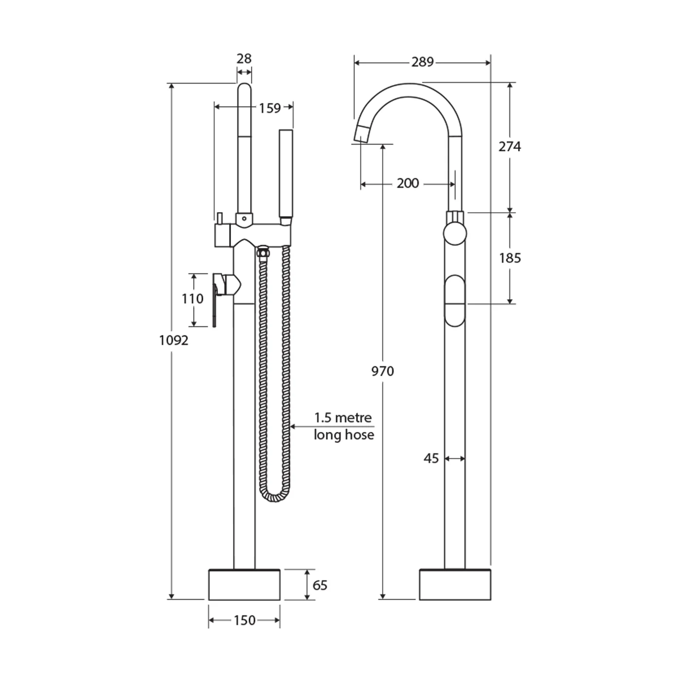 Empire Slim Freestanding Bath Spout with Handset - Image 5