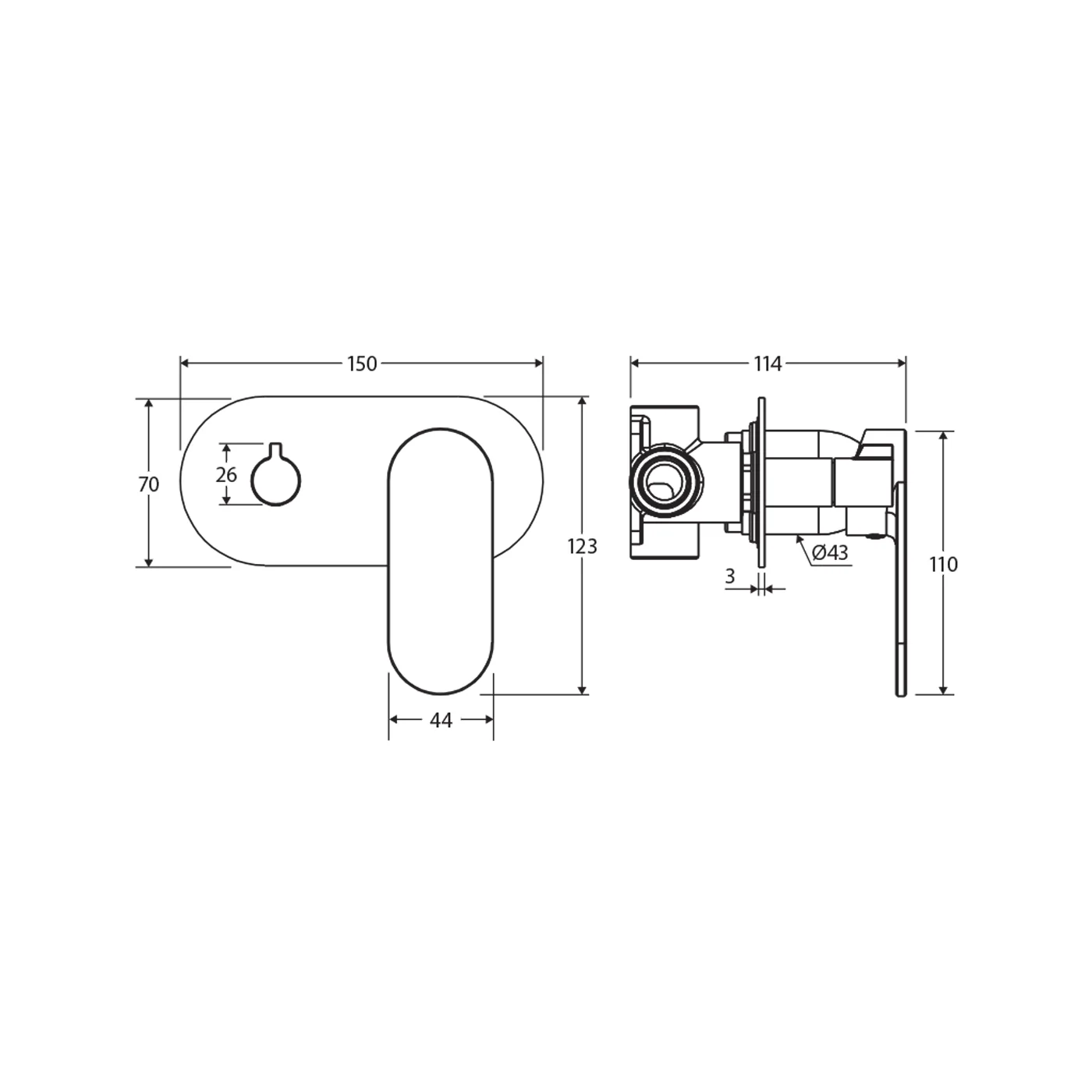 Empire Slim Horizontal Single Plate Diverter Wall Mixer - Image 6