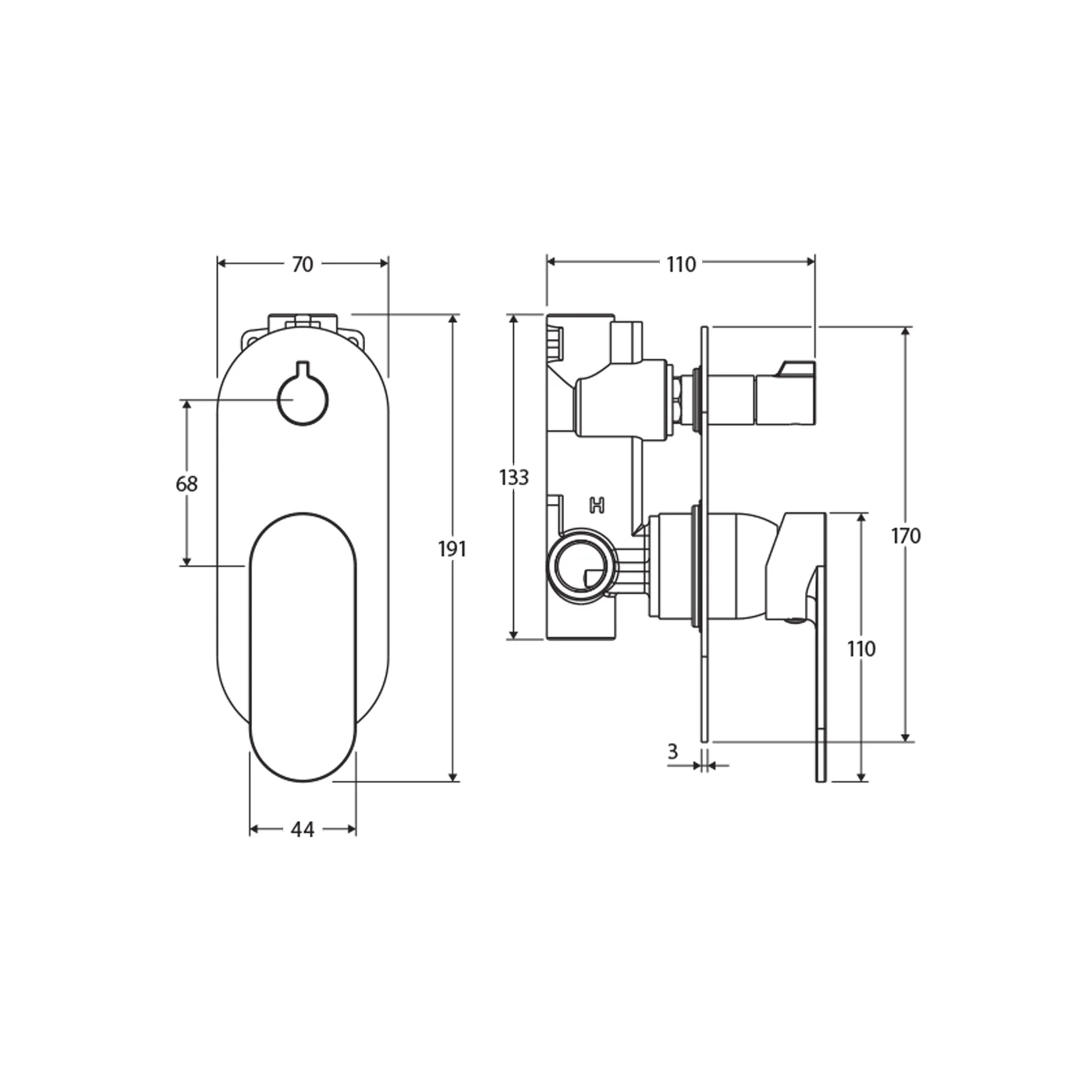 Empire Slim Single Backplate Diverter Wall Mixer - Image 6