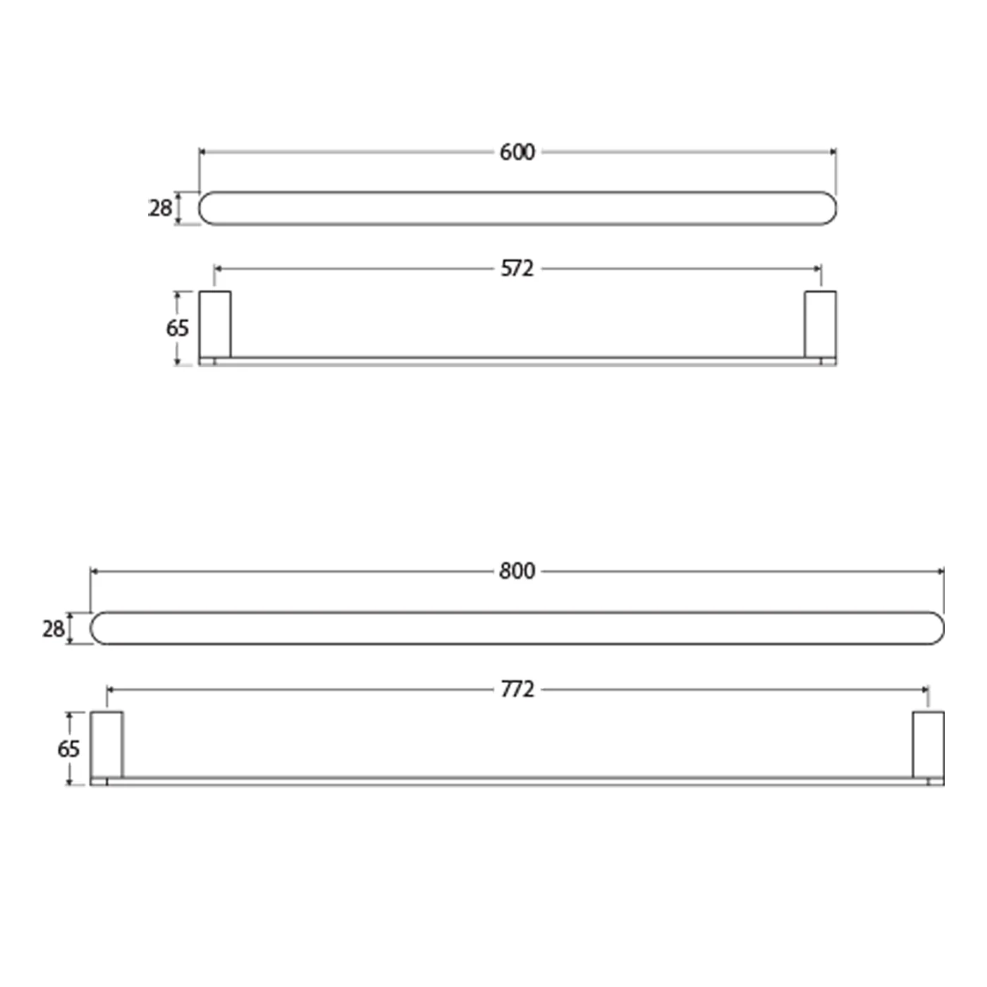 Empire Slim Single Towel Rail 600/800mm - Image 6
