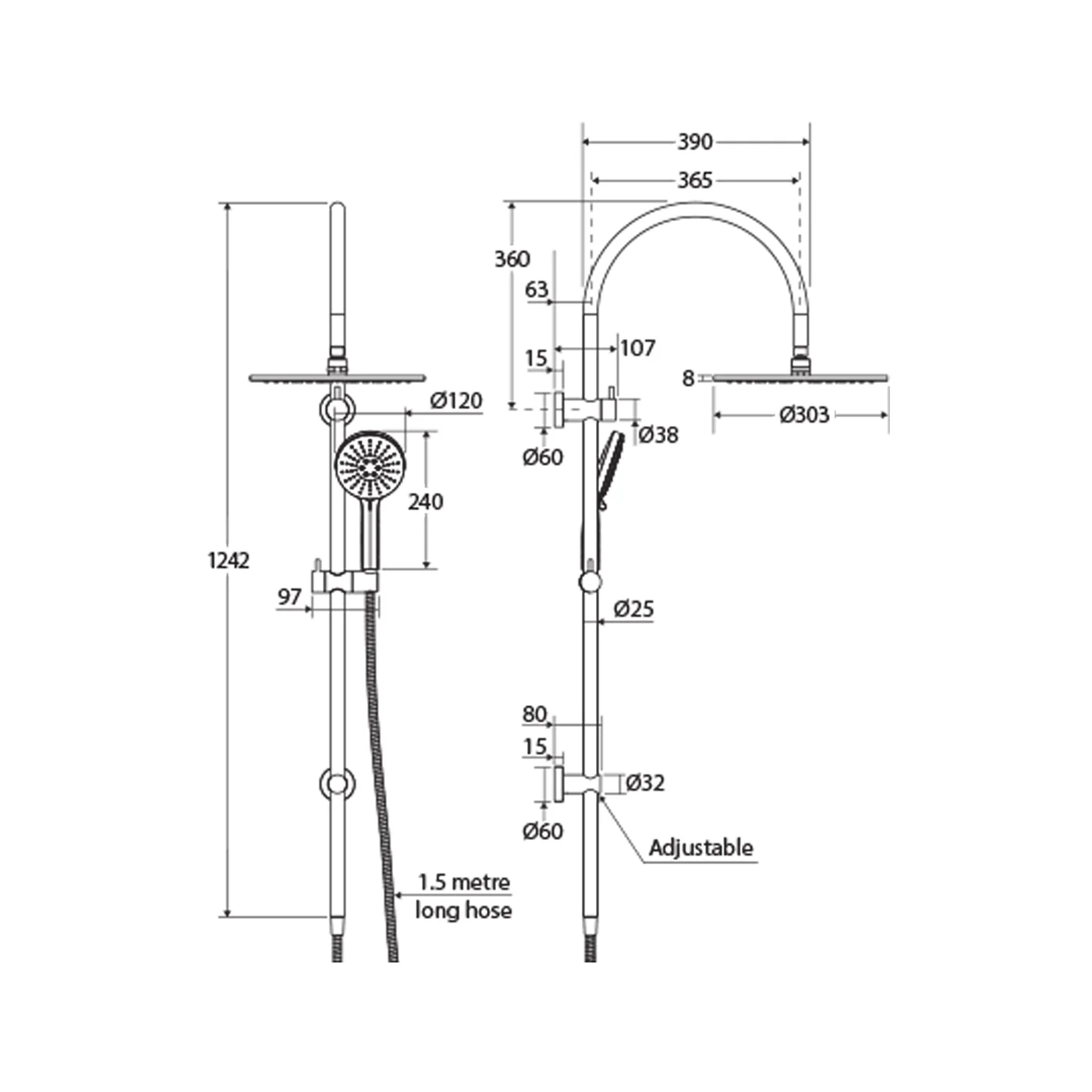 Empire Slim Twin Gooseneck Shower Rail - Image 6
