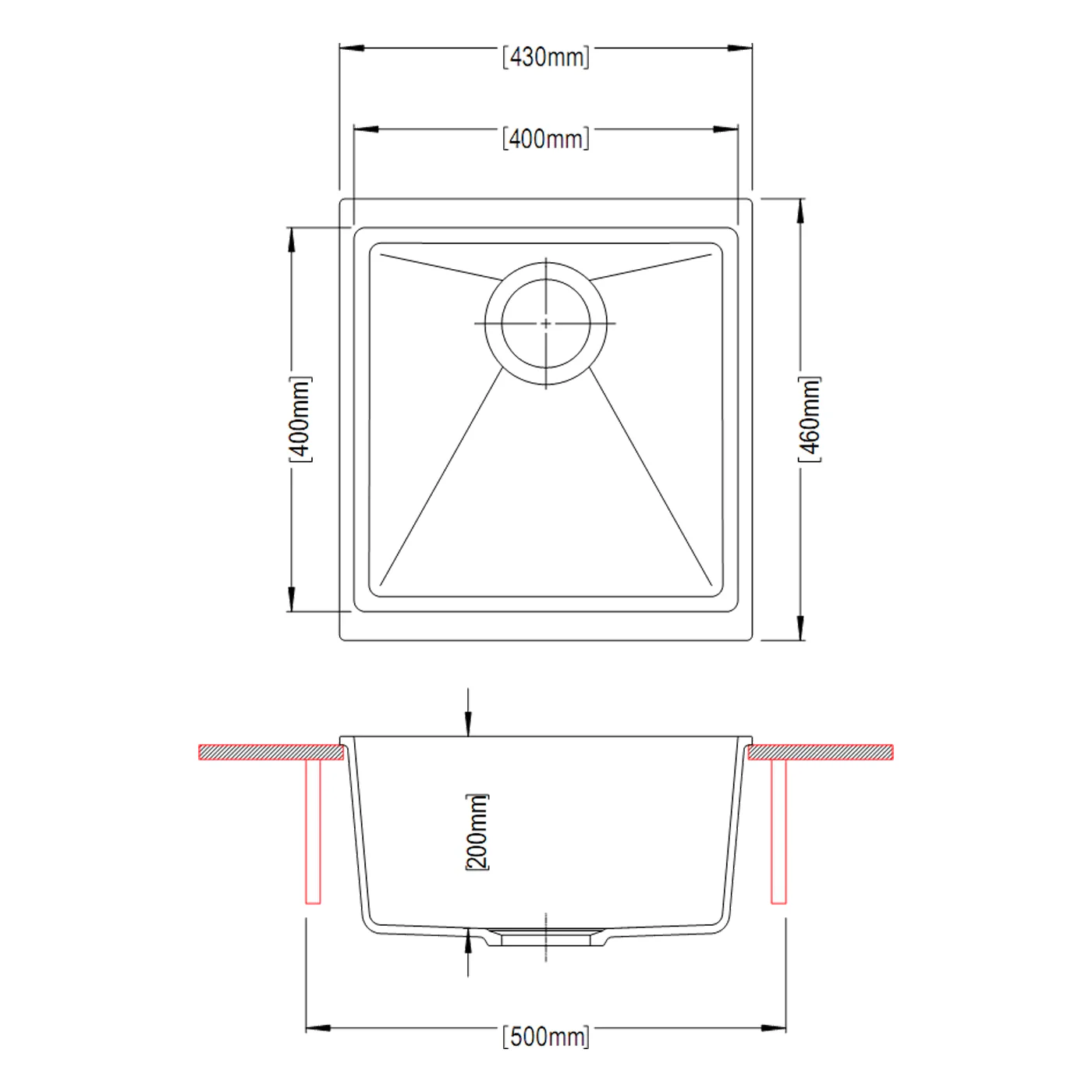 Enigma Single Bowl Granite Sink 430x460x200mm - Image 3