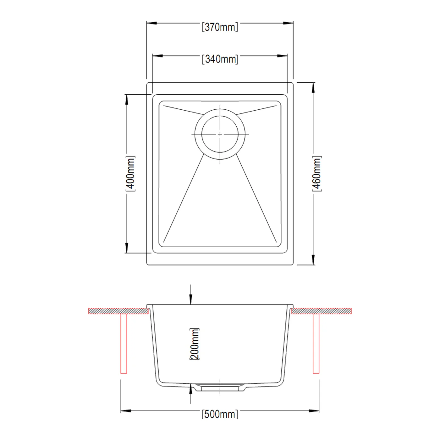 Enigma Single Bowl Granite Sink 370x460x200mm - Image 3