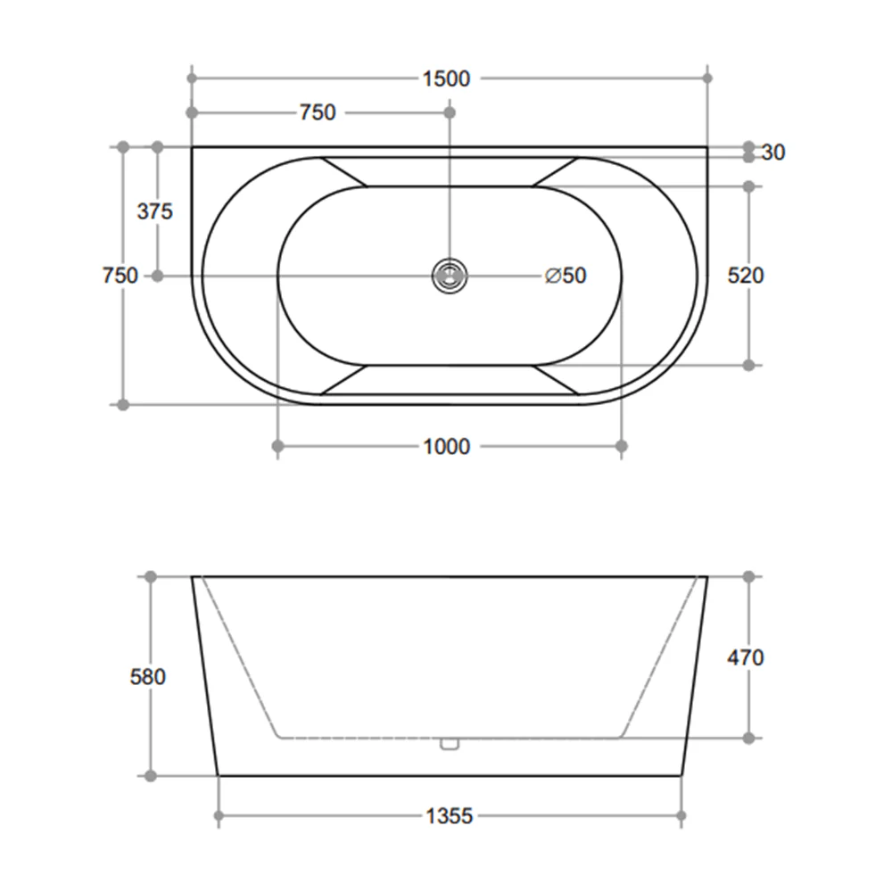 Eve Acrylic Back to Wall Bathtub - Image 6
