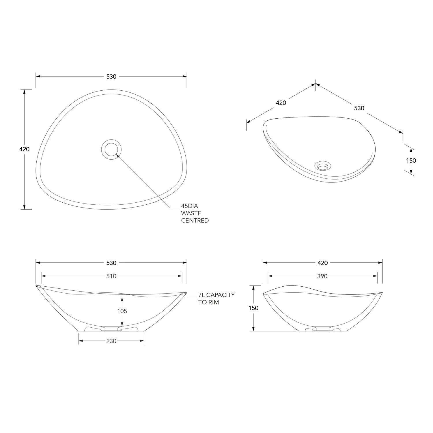 Fiore Asymmetrical Ceramic Basin 530mm - Image 4