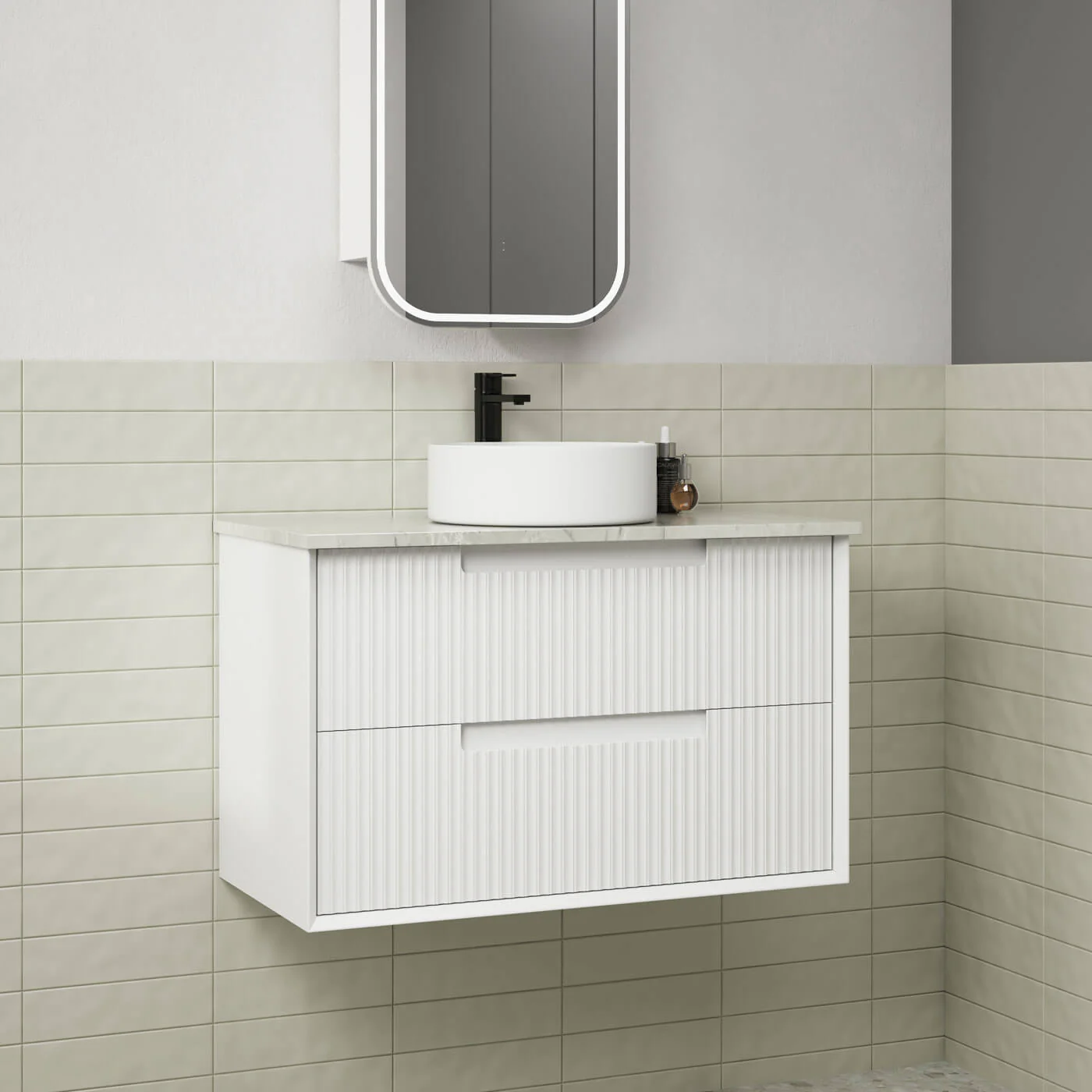 Flauto Fluted Matte White Wall Hung Vanity