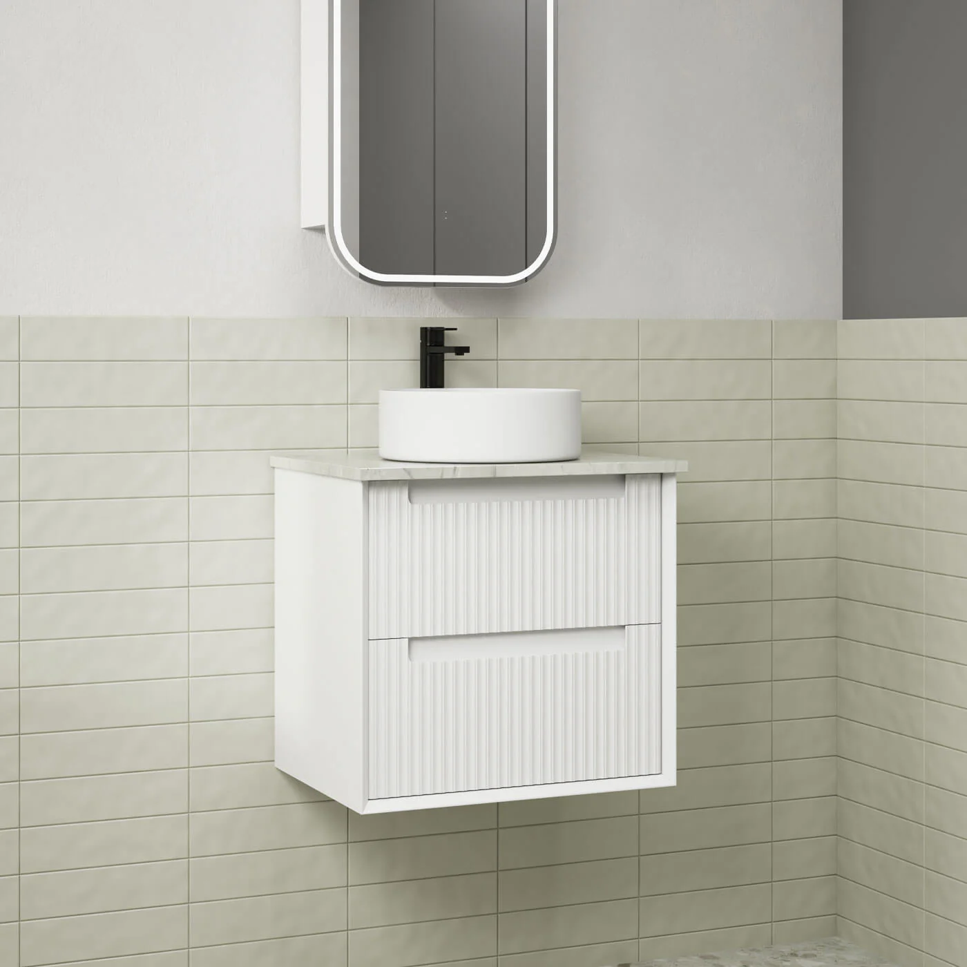 Flauto Fluted Matte White Wall Hung Vanity - Image 2