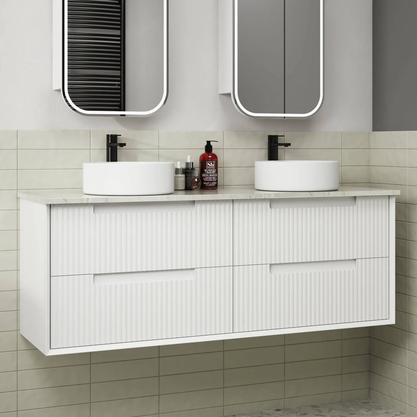 Flauto Fluted Matte White Wall Hung Vanity - Image 5