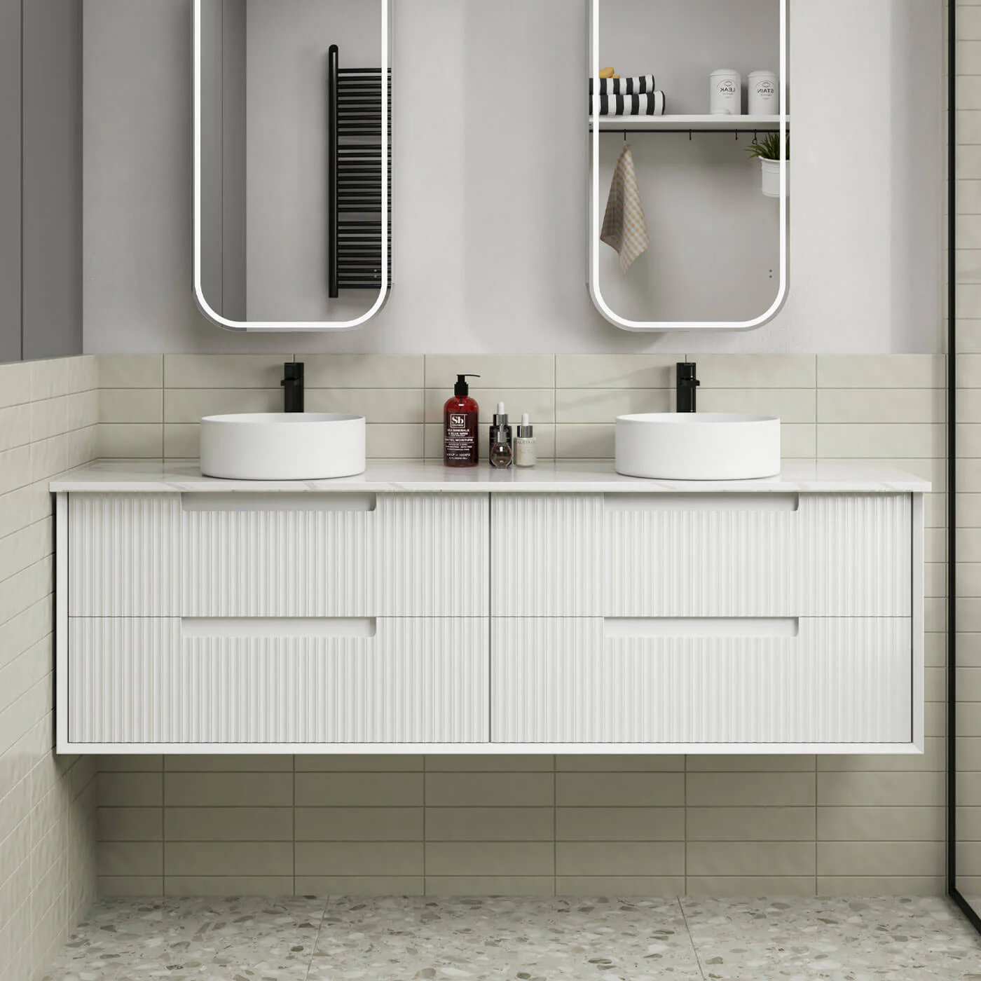 Flauto Fluted Matte White Wall Hung Vanity - Image 6