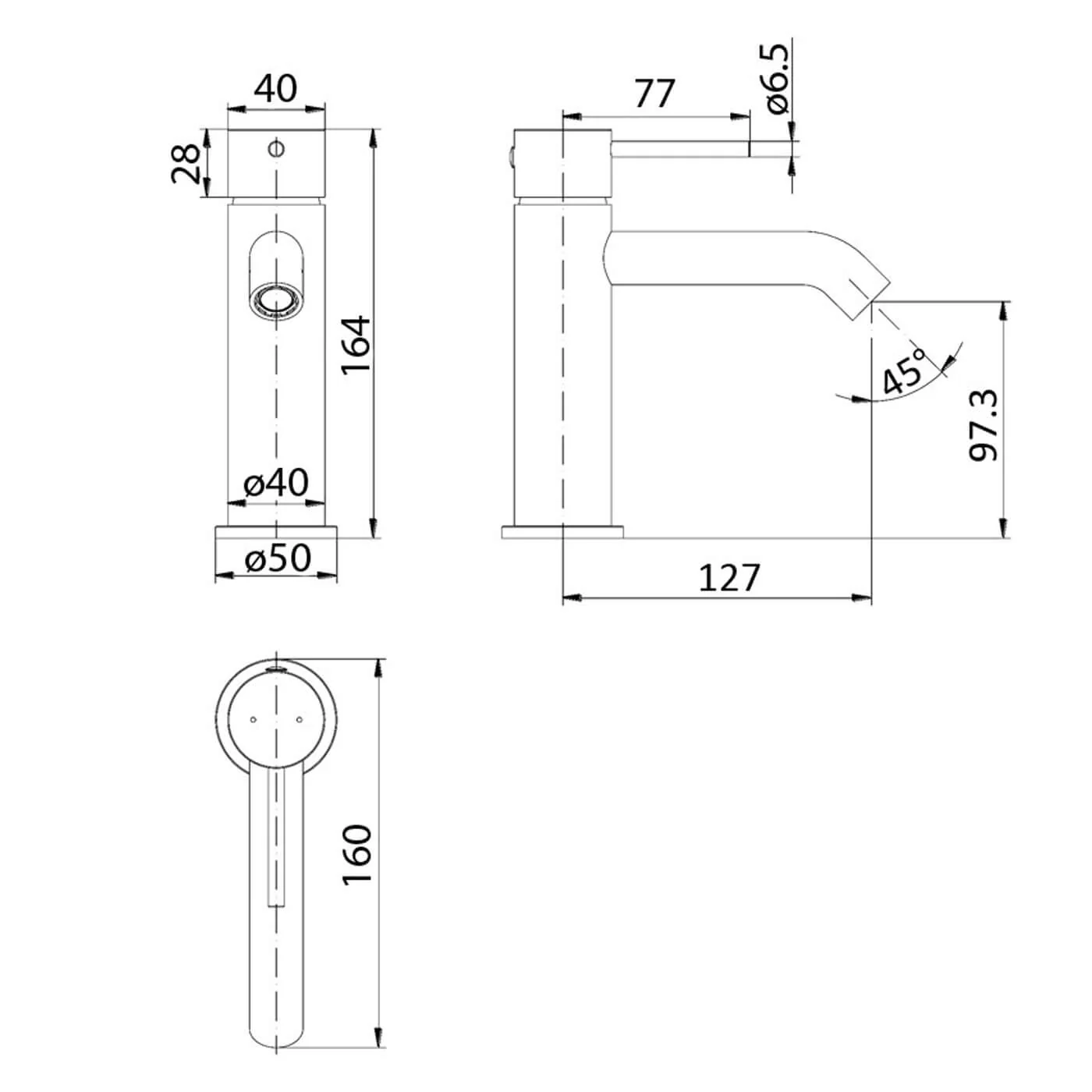 Hali Curved Pin Handle Short Basin Mixer - Image 6