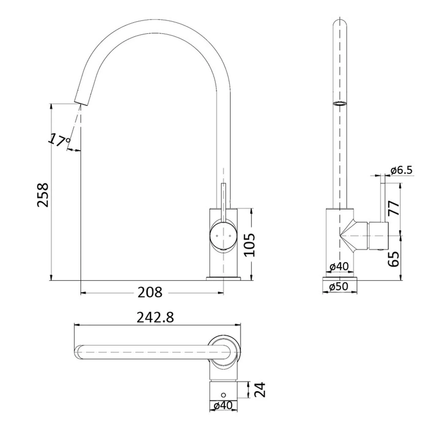 Hali Gooseneck Pin Handle Sink Mixer - Image 6