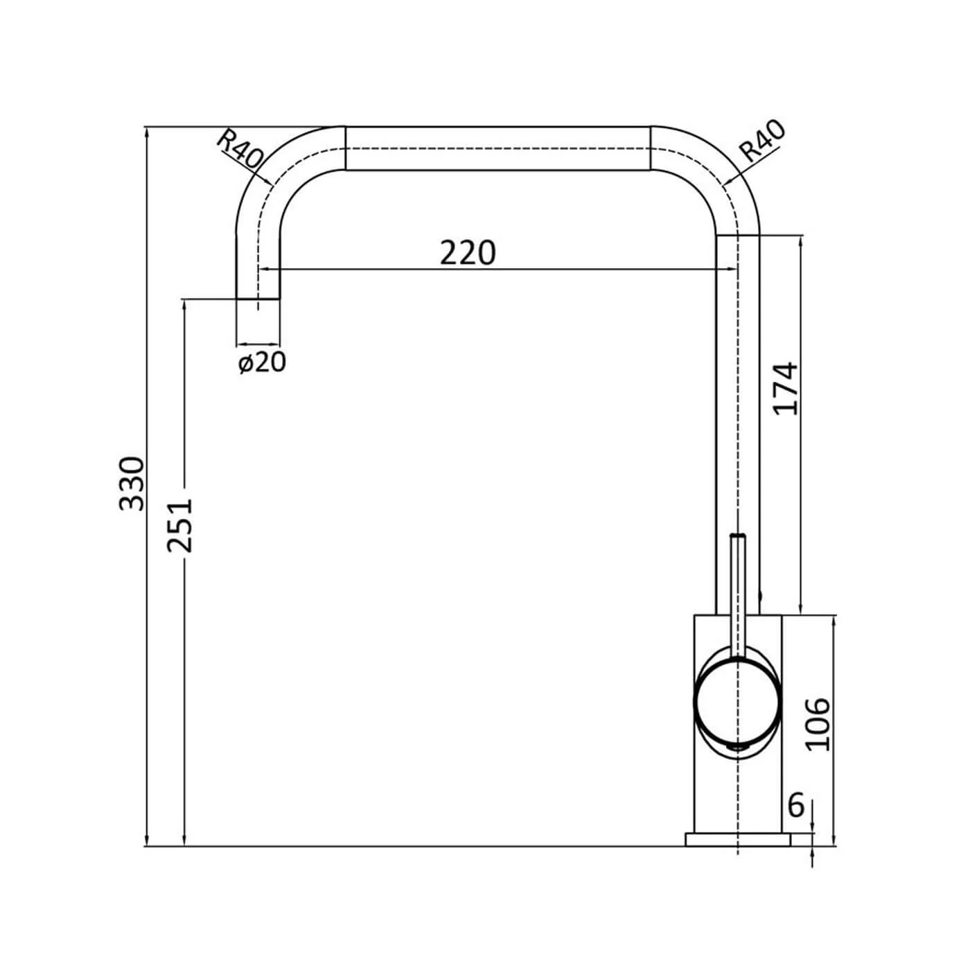 Hali Square Neck Pin Handle Sink Mixer - Image 4