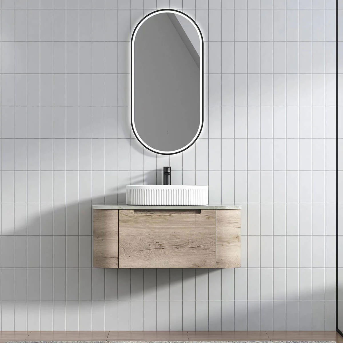 Hamilton Curved Timber Colour Wall Hung Vanity - Image 3