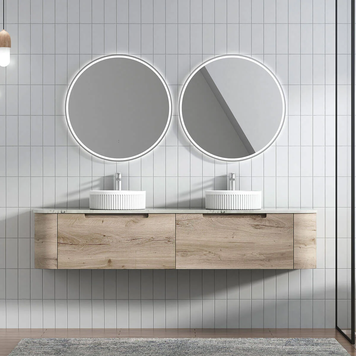 Hamilton Curved Timber Colour Wall Hung Vanity - Image 5