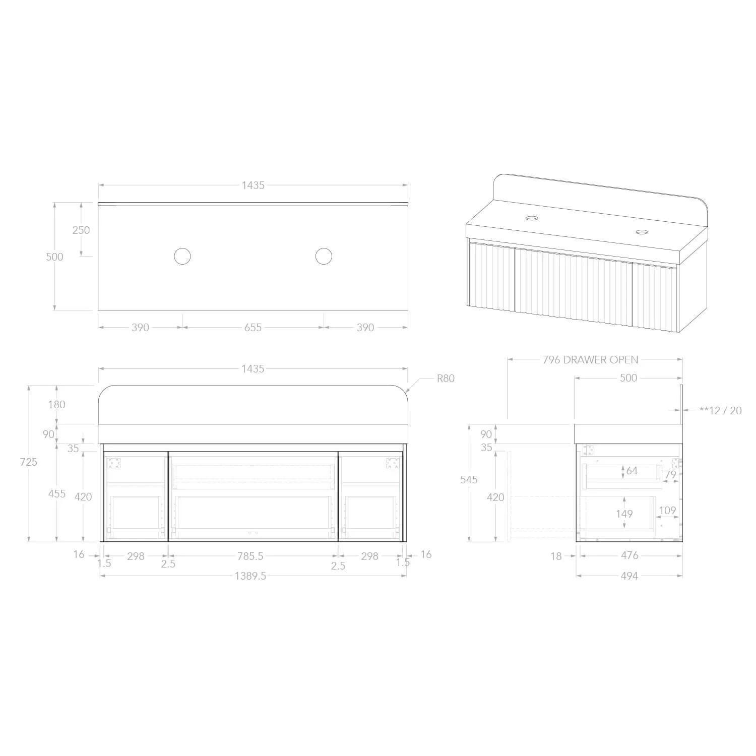 Harper Fluted Wall Hung Vanity - Image 25