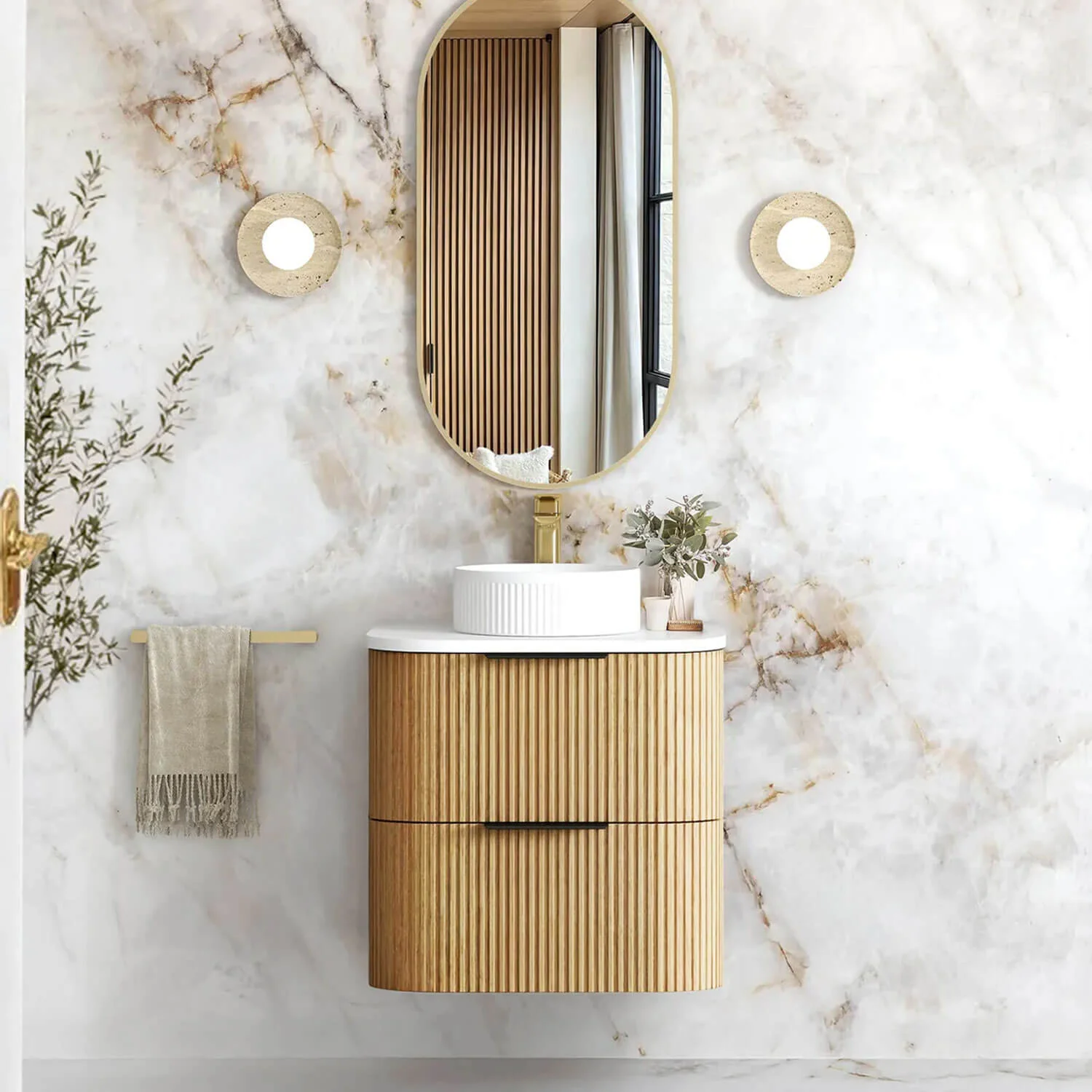 Havana Oak Fluted Curved Wall Hung Vanity - Image 3