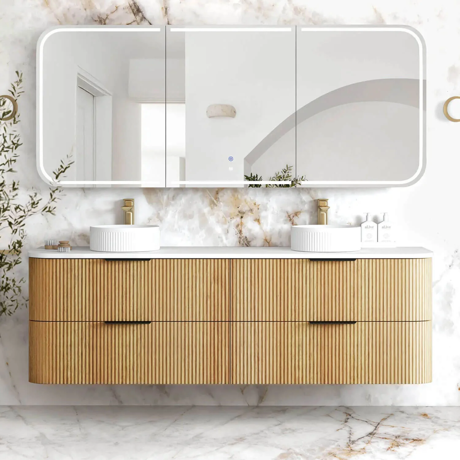 Havana Oak Fluted Curved Wall Hung Vanity - Image 6
