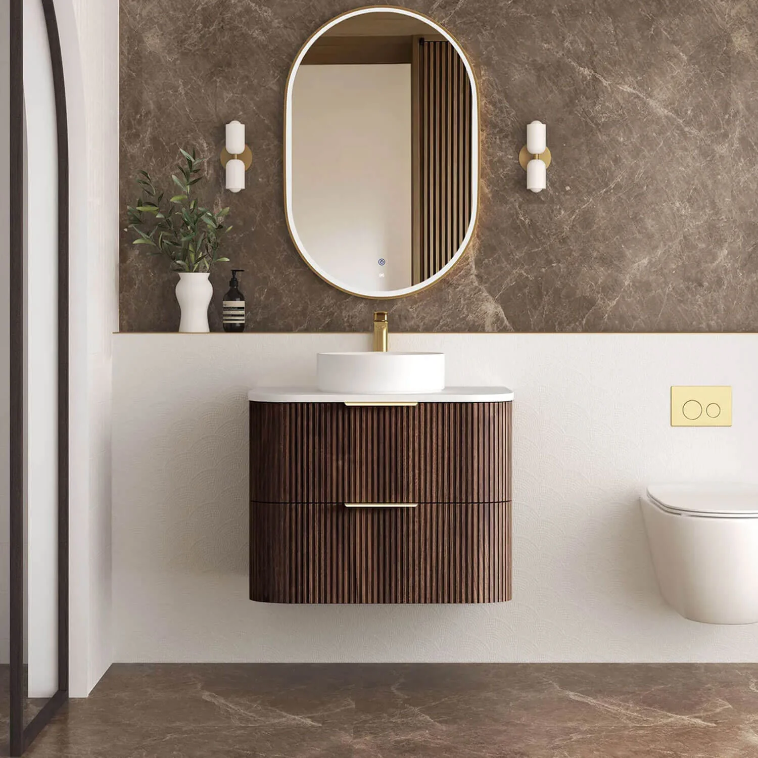 Havana Walnut Fluted Curved Wall Hung Vanity - Image 4