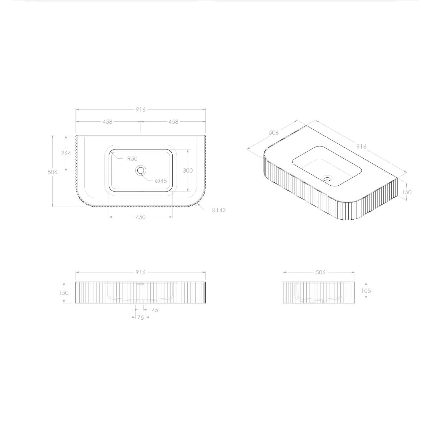 Imperial Fluted Wall Hung Stone Benchtop - Image 11