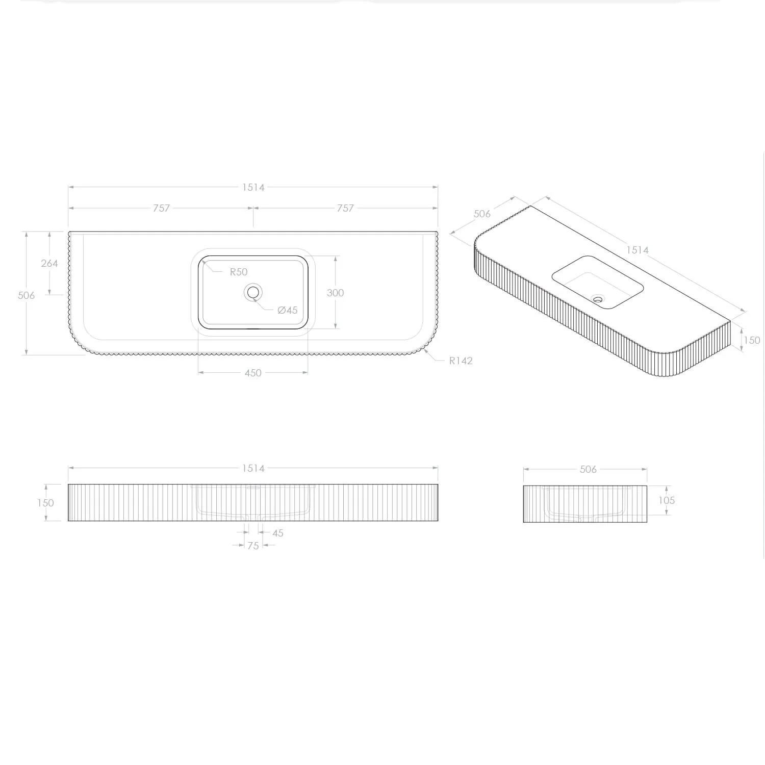 Imperial Fluted Wall Hung Stone Benchtop - Image 13