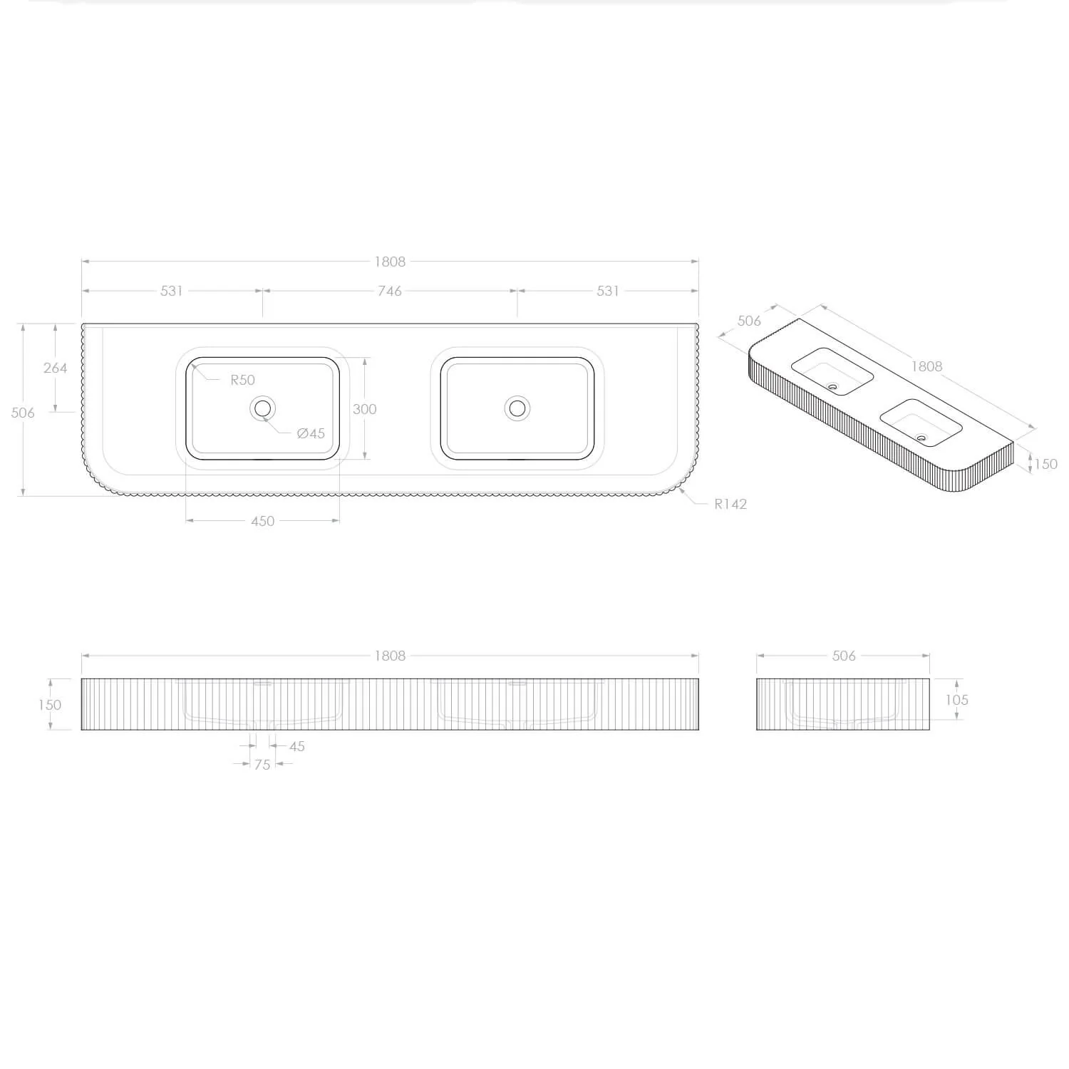 Imperial Fluted Wall Hung Stone Benchtop - Image 14