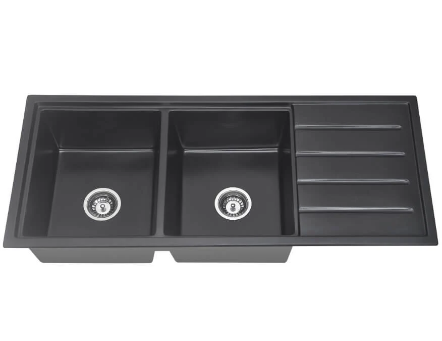 Iris Double Bowl Granite Sink with Drainer 1160x490x230mm