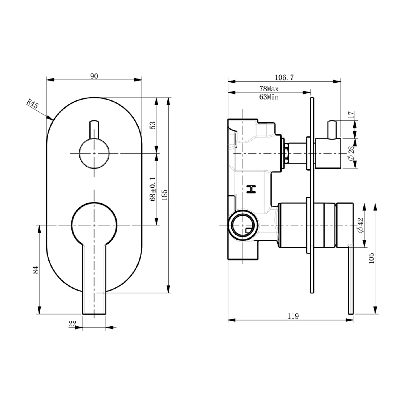 Iris Slim Diverter Wall Mixer - Image 7