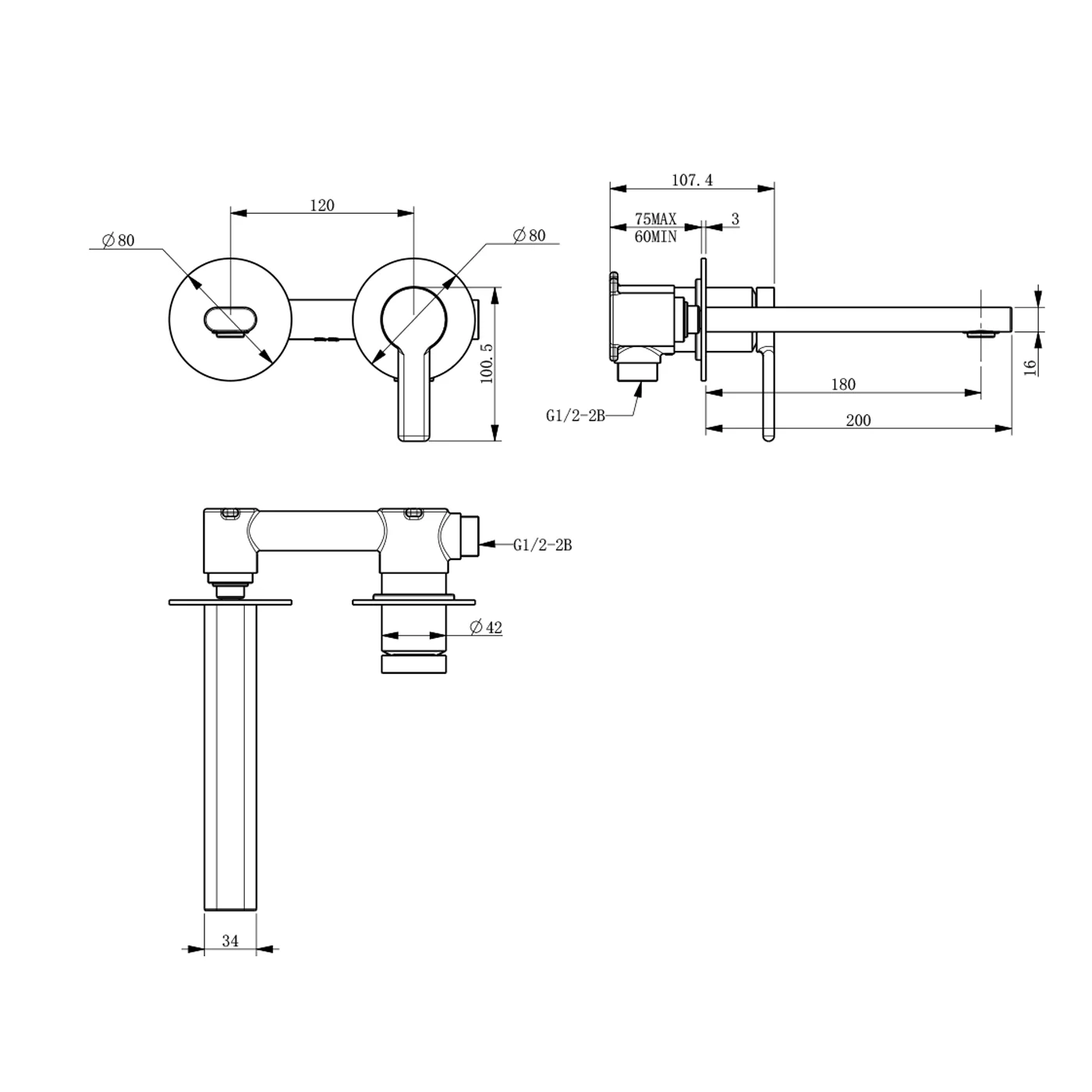 Iris Slim Wall Mixer and Spout Set - Image 7