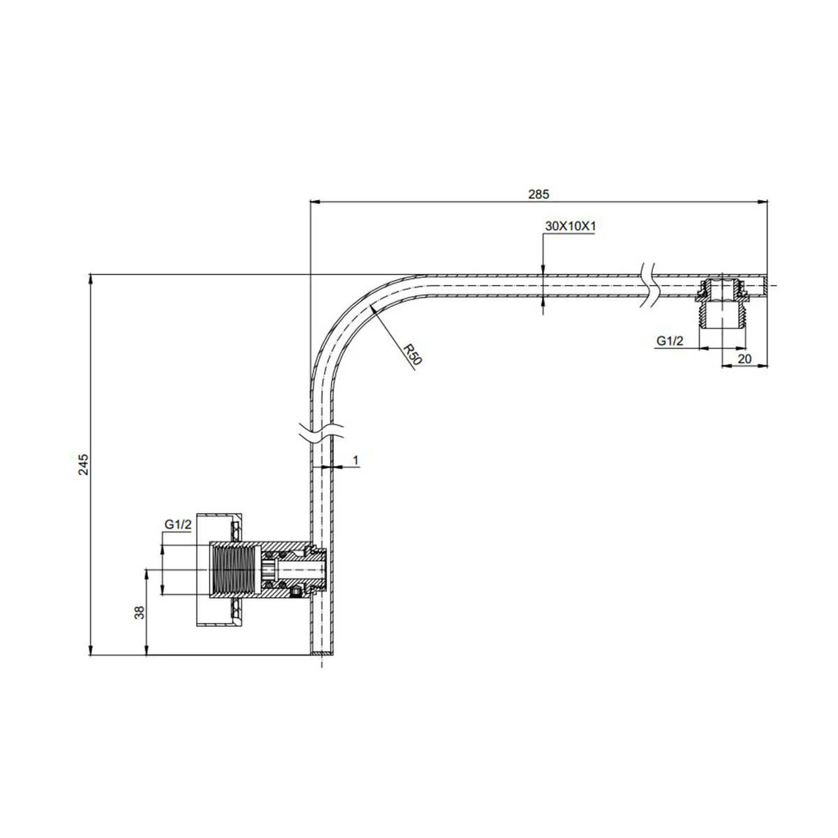 Iris Square Gooseneck Shower Arm 285mm - Image 5