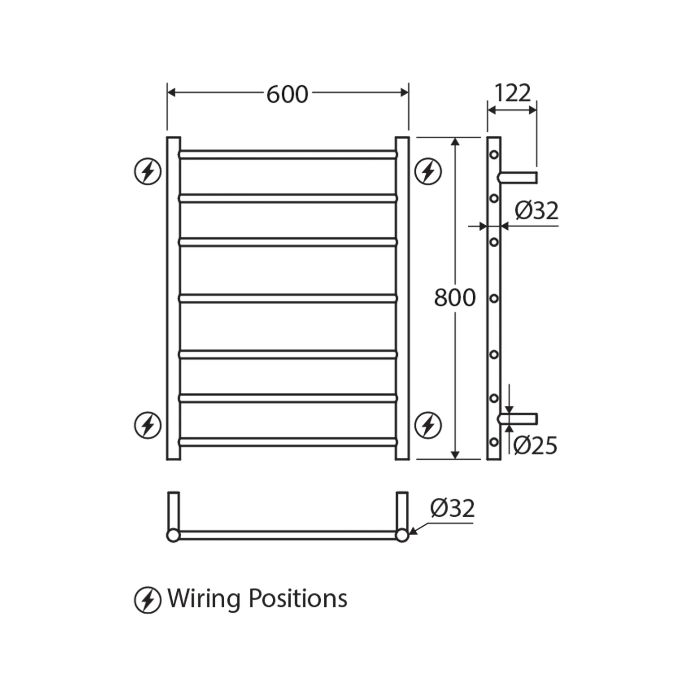 Isabella 7 Bar Heated Towel Rack 600x800mm - Image 6