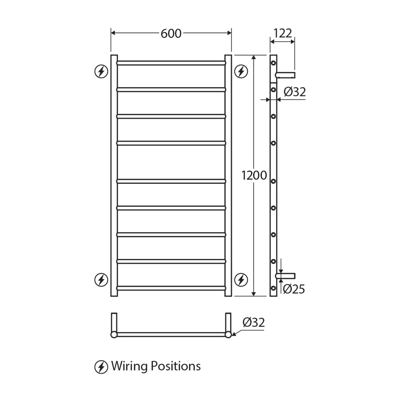 Isabella 9 Bar Heated Towel Rack 600x1200mm - Image 5