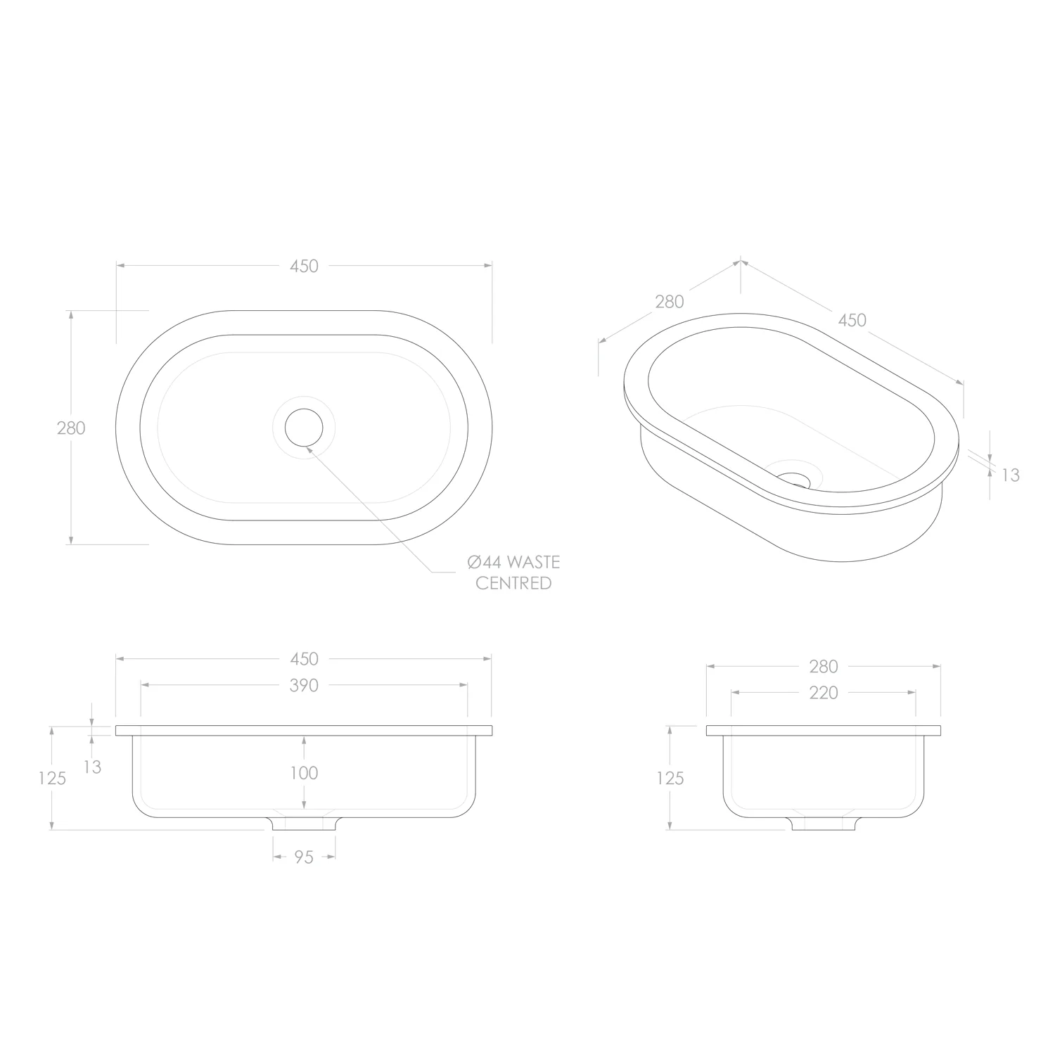 Isla Undermount Oval Solid Surface Basin 450x280mm - Image 4